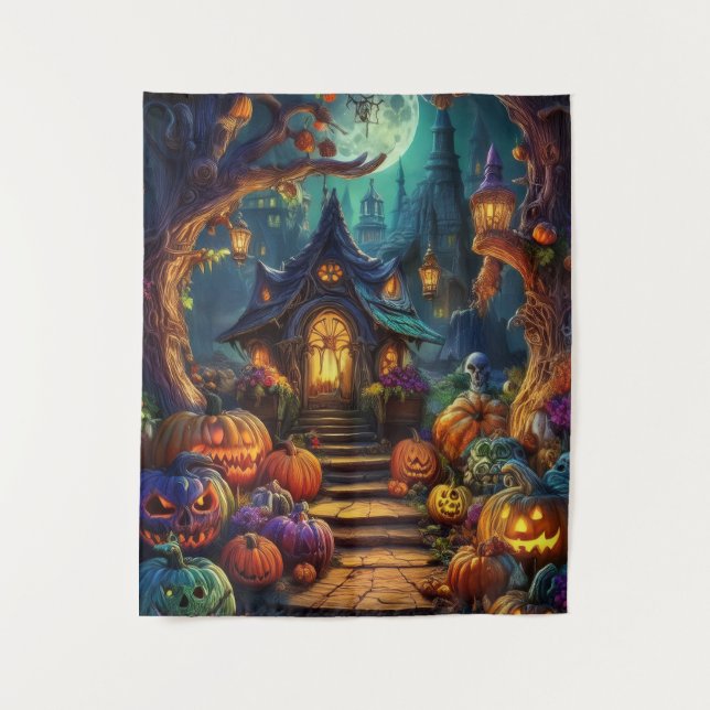 Spooky Halloween Spuk House & Trail Wandteppich (Vorderseite)