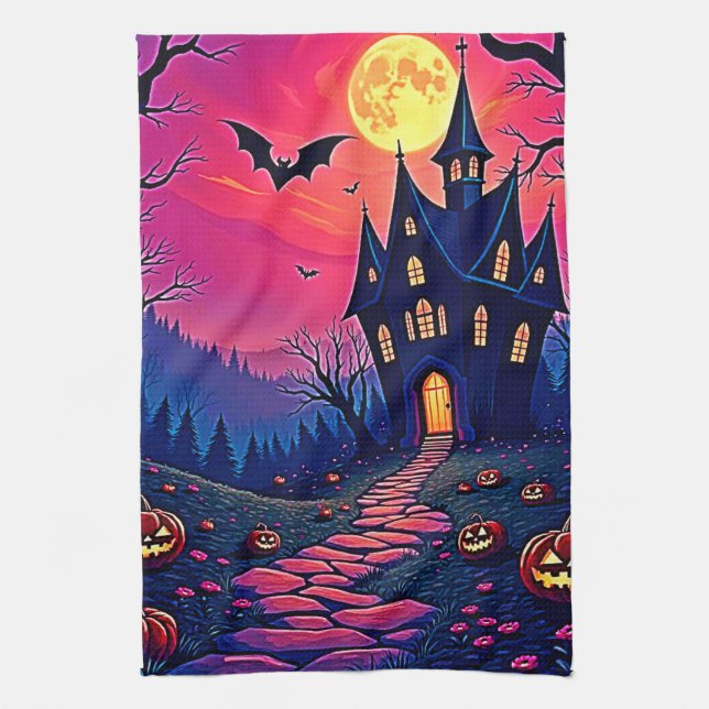 Spooky Halloween Spuk Mansion Art Geschirrtuch (Vertikal)