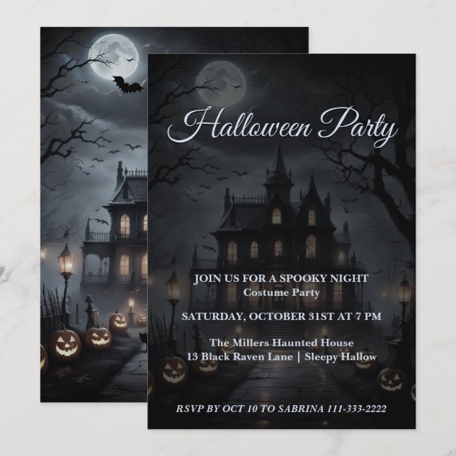 Spooky Halloween Spuk Mansion Party Einladung (Vorne/Hinten)