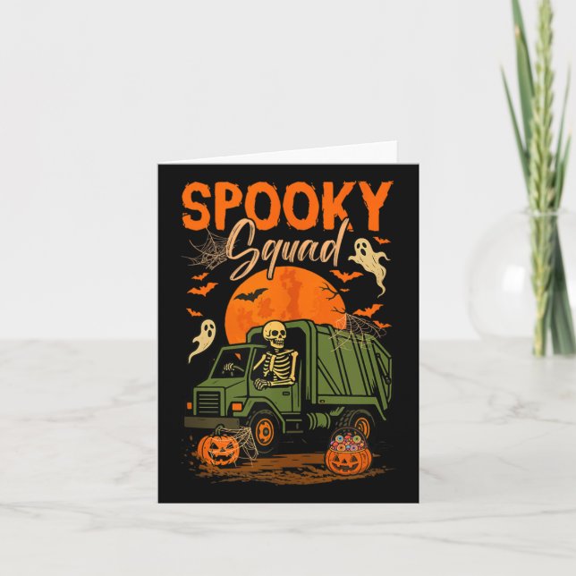 Spooky Halloween Squad Skeleton Driving Garbage Tr Karte (Vorderseite)