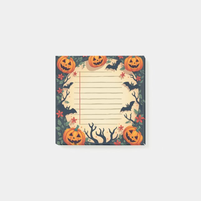 Spooky Halloween Sticky Notes mit Pumpkins&Bats Post-it Klebezettel (Vorderseite)