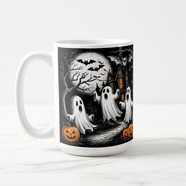 Spooky Halloween Szene mit Geistern Kaffeetasse (Links)