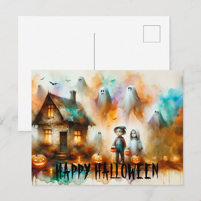 Spooky Halloween Szene Postkarte (Vorne/Hinten)