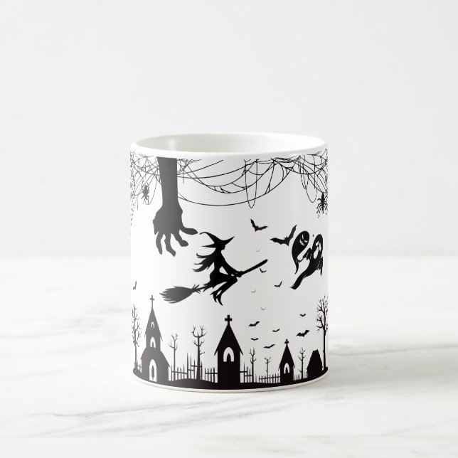 Spooky Halloween Witch & Bats Pattern Mug (Centre)