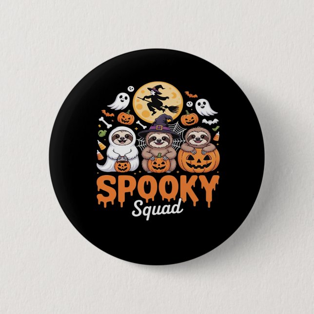 Spooky Halloween Witch Funny Horror Sloths Essenti Button (Vorderseite)