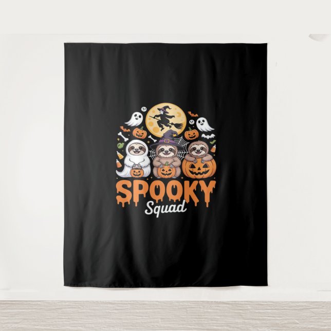Spooky Halloween Witch Funny Horror Sloths Essenti Wandteppich (Vorderseite)