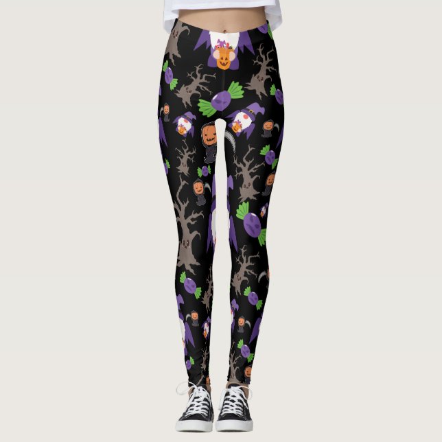 Spooky Halloween Witch Gnome Leggings (Vorderseite)