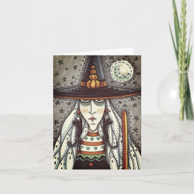 SPOOKY HALLOWEEN WITCH, SCHWARZE KATZEREARRINDER L KARTE (Vorderseite)