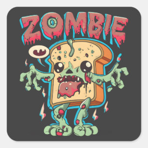 Spooky Halloween Zombie Toast Funny Halloween Gesc Quadratischer Aufkleber