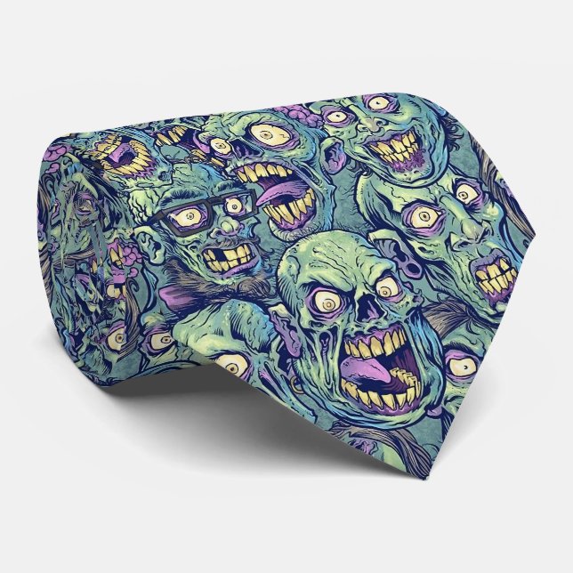 Spooky Halloween Zombies Fliesen Muster Krawatte (Gerollt)