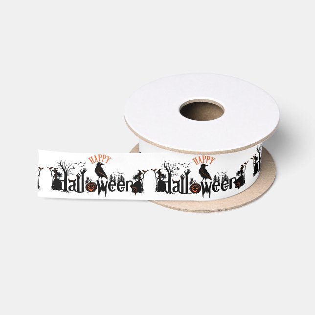 Spooky Happy Halloween Black Concept Design Satinband (Spule)