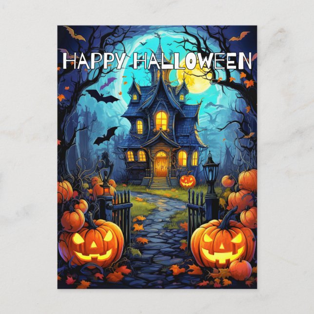 Spooky Happy Halloween Pumpkins Postkarte (Vorderseite)