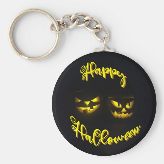 Spooky Happy Halloween Text unheimliche Kürbisgesi Schlüsselanhänger (Vorne)