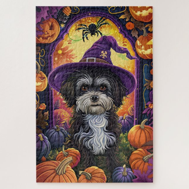 Spooky Havanese Hund Halloween Hexe und Pumpkin (Vertikal)