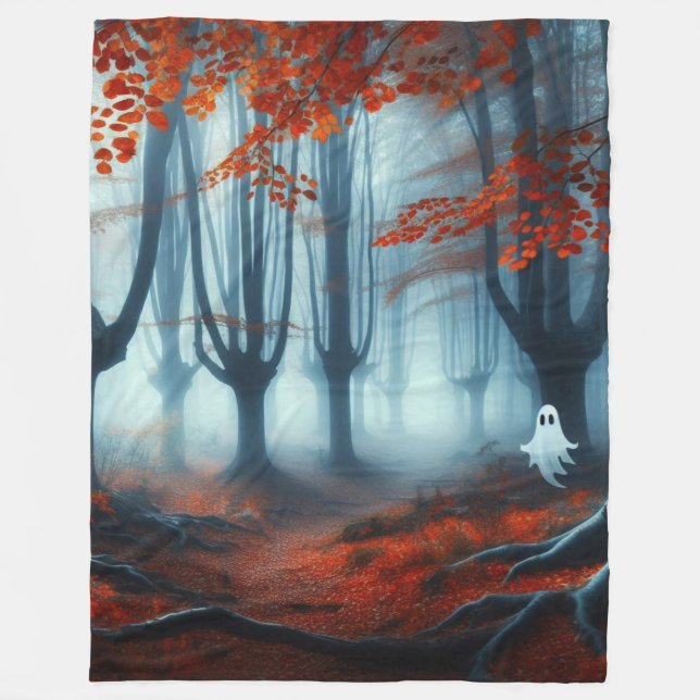 Spooky Herbstwald mit Gespenst Fleecedecke (Vorderseite)