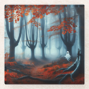 Spooky Herbstwald mit Gespenst Glasuntersetzer