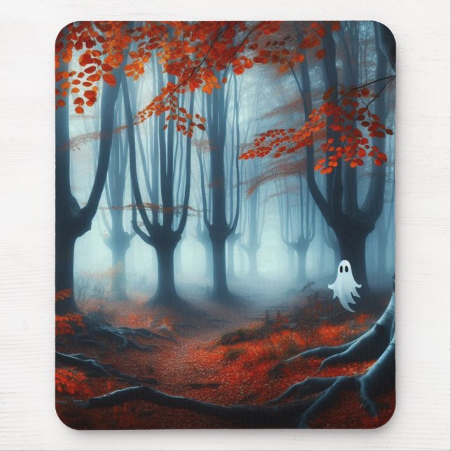 Spooky Herbstwald mit Gespenst Mousepad (Vorne)