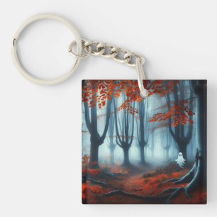 Spooky Herbstwald mit Gespenst Schlüsselanhänger