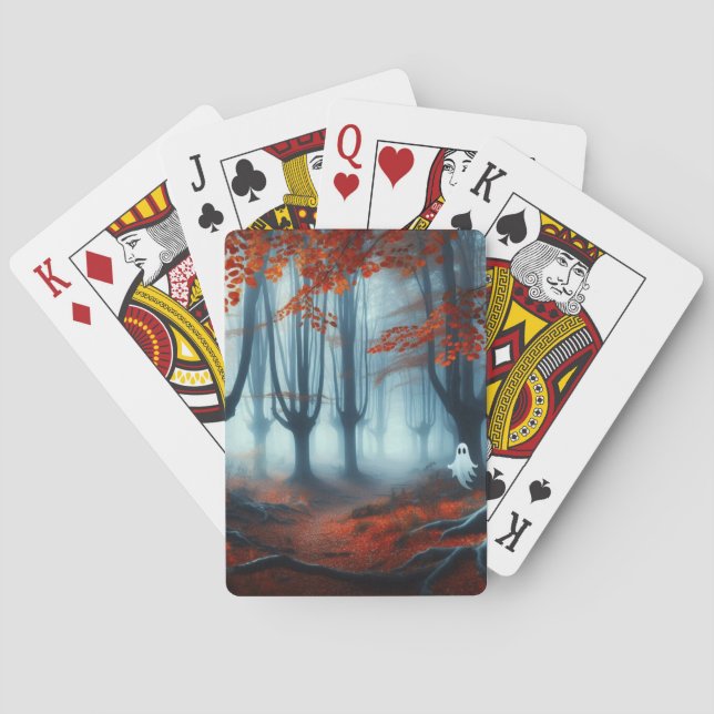 Spooky Herbstwald mit Gespenst Spielkarten (Rückseite)