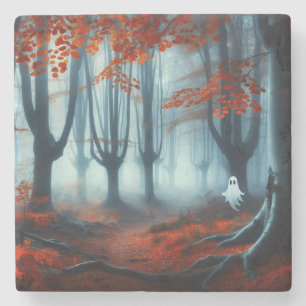 Spooky Herbstwald mit Gespenst Steinuntersetzer