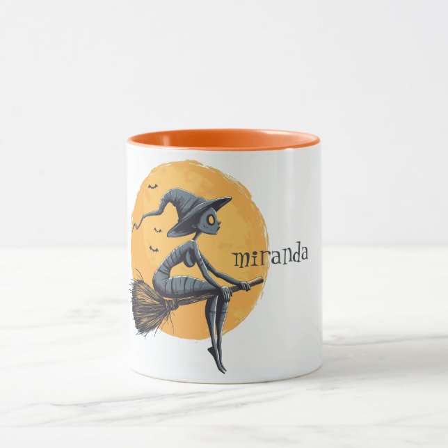 Spooky Hexe auf Broomstick Tasse (Zentrum)