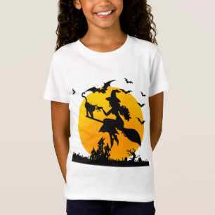 Spooky Hexe auf einem Besen mit KatzenHalloween-Sp T-Shirt