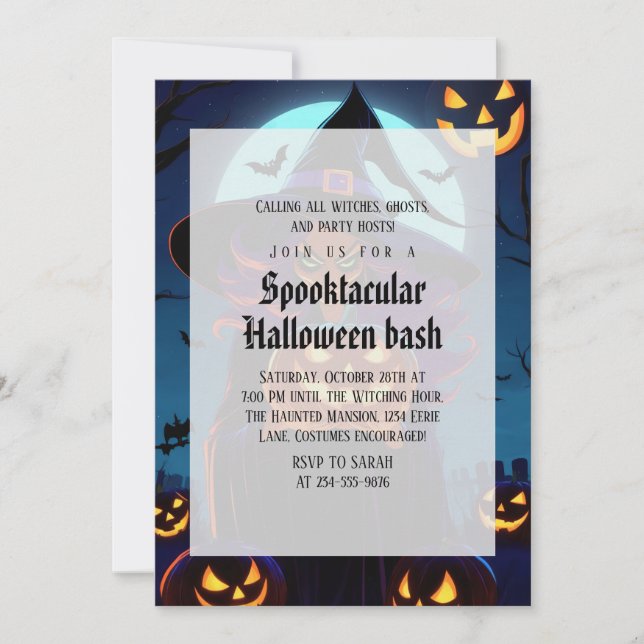Spooky Hexe Gothic Halloween-Party Einladung (Vorderseite)