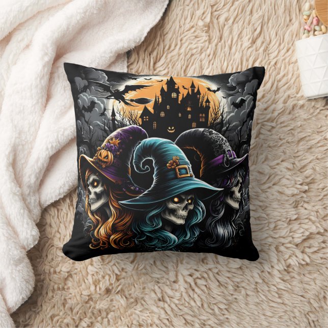Spooky Hexen Ansammlung unter Vollmond Kissen (Decke)