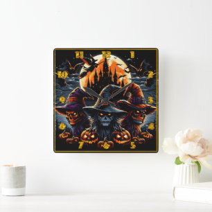 Spooky Hexen Ansammlung zu Halloween Quadratische Wanduhr