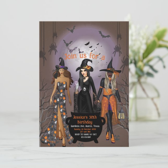 Spooky Hexen Halloween-Party Einladung (Stehend Vorderseite)