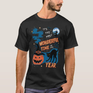 Spooky Hexenhut Pumpkin und Black Cat Halloween T-Shirt