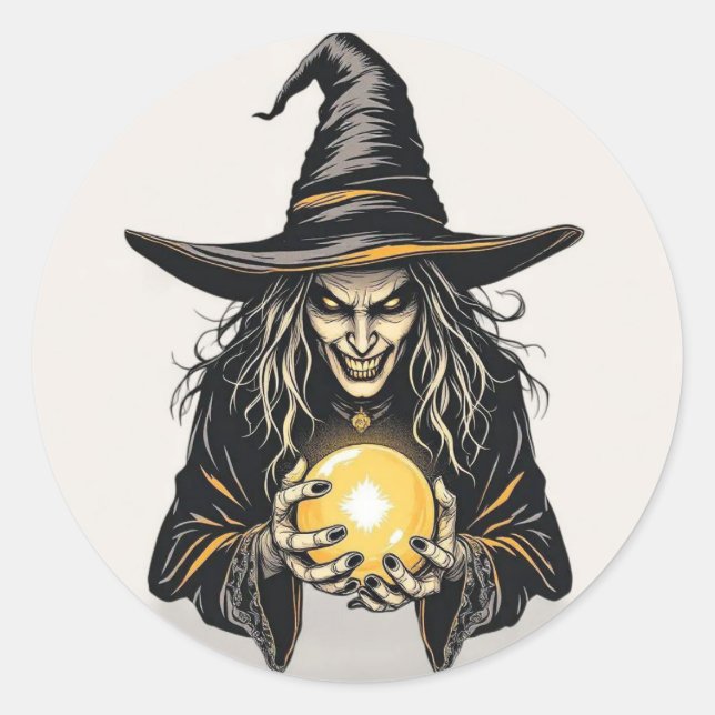 Spooky Hexensticker mit Kristallkugel Runder Aufkleber (Vorderseite)