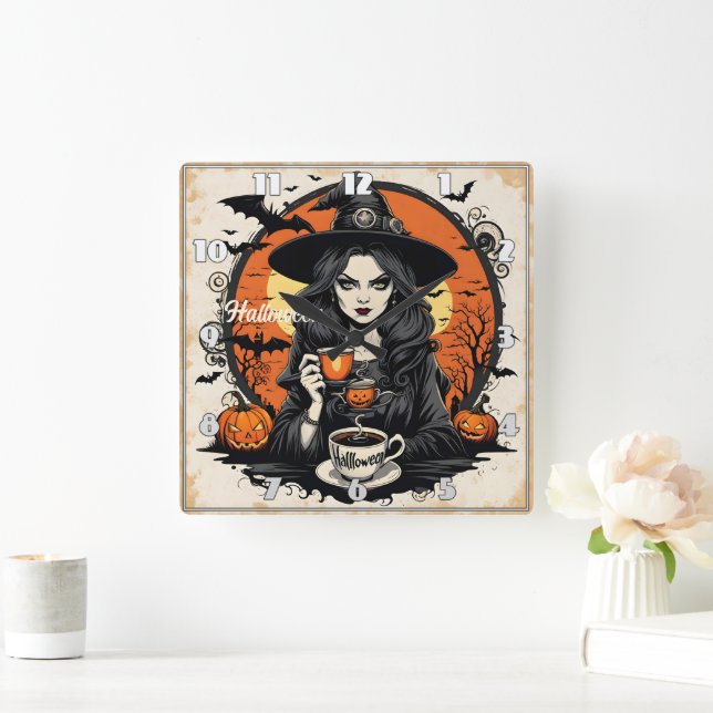 Spooky Hexentränke zu Halloween Quadratische Wanduhr (Zuhause)
