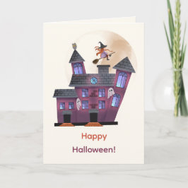 Spooky House Moon Little Hexe Happy Halloween Karte