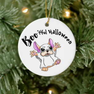 Spooky Hugs: Niedliches Bulldog-Boo-Geisterhaus Keramik Ornament