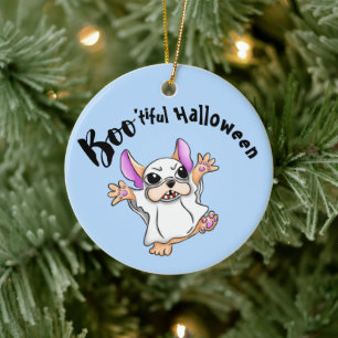 Spooky Hugs: Niedliches Bulldog-Boo-Geisterhaus Keramik Ornament