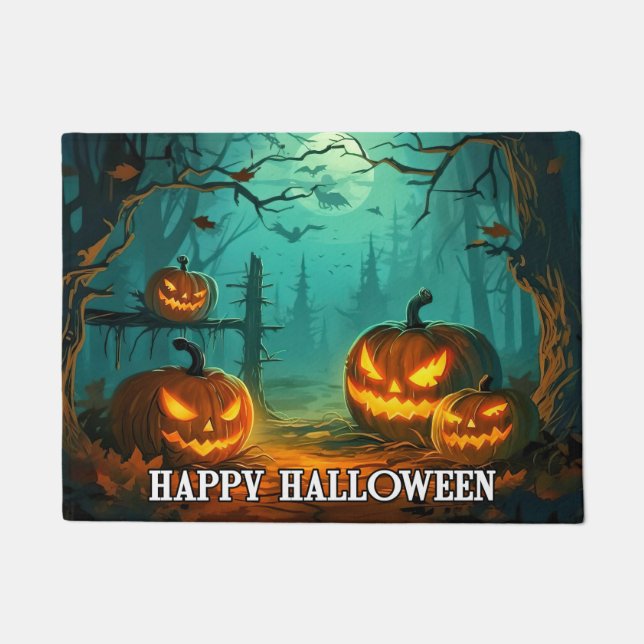 Spooky Illuminving Pumpkins | Frohe Halloween Fußmatte (Vorderseite)