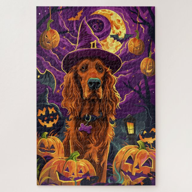 Spooky Irish Red Setter Halloween Hexenkürbis (Vertikal)
