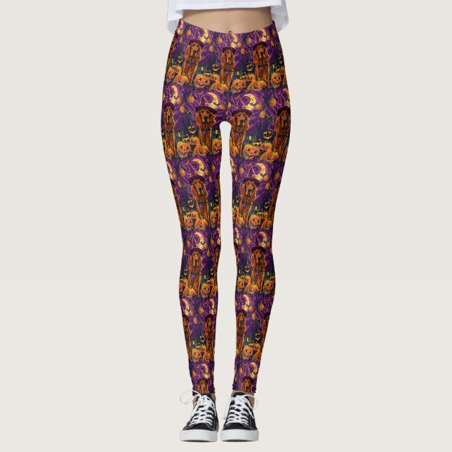 Spooky Irish Red Setter Halloween Hexenkürbis Leggings (Vorderseite)