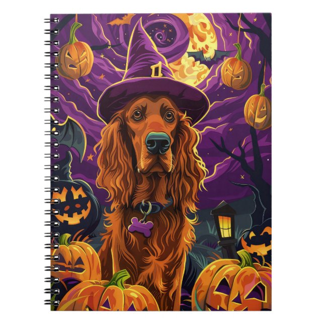Spooky Irish Red Setter Halloween Hexenkürbis Notizblock (Vorderseite)