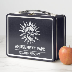 Spooky Island Est 2002 Vergnügungspark Totenkopf Metall Brotdose