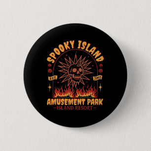 Spooky Island Vintag Skull Flame Retro Halloween Button
