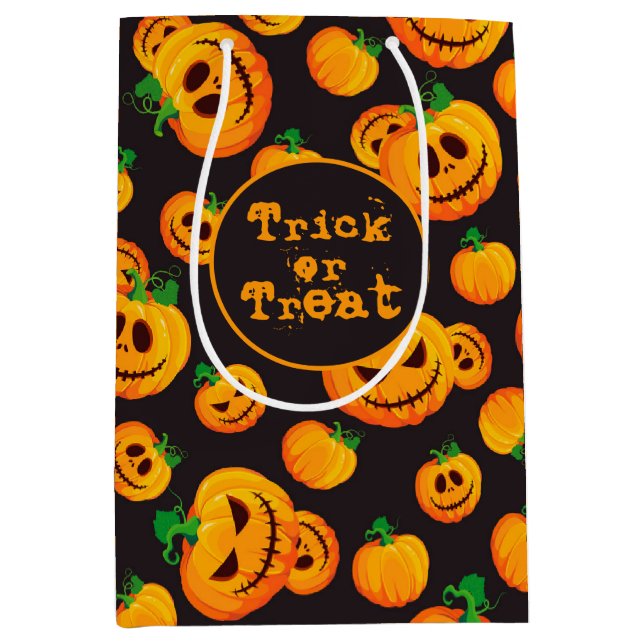 Spooky Jack-O-Lantern Halloween-Geschenktasche Mittlere Geschenktüte (Vorderseite)