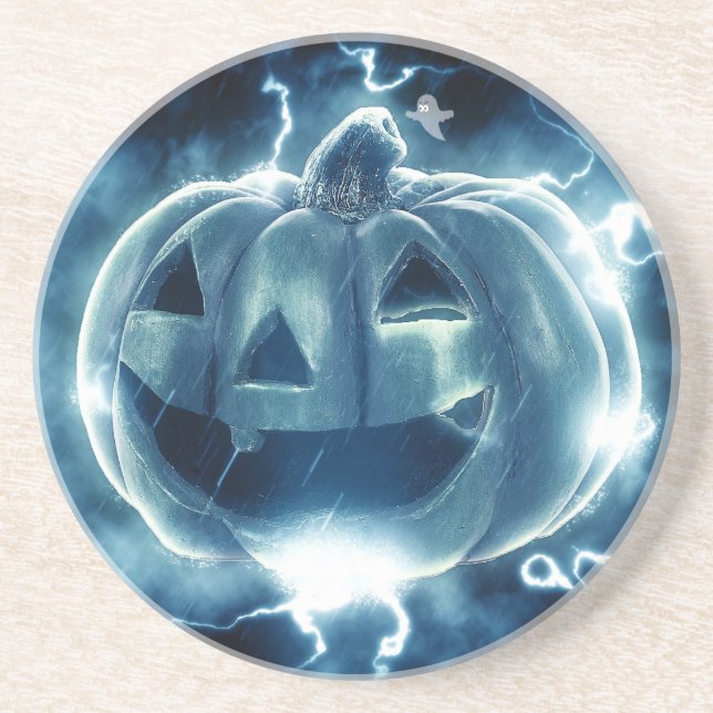 Spooky Jack-o-Lantern Sandstein Untersetzer (Vorne)