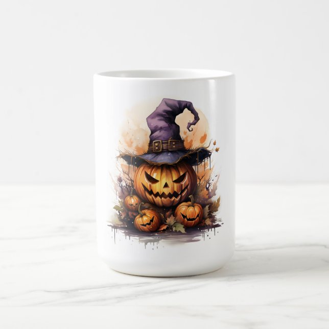 Spooky Jack-o-Lanterns mit einem Hexenhut Kaffeetasse (Mittel)