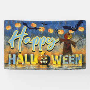 Spooky Jack-o''lantern Scarecrow Happy Halloween Banner