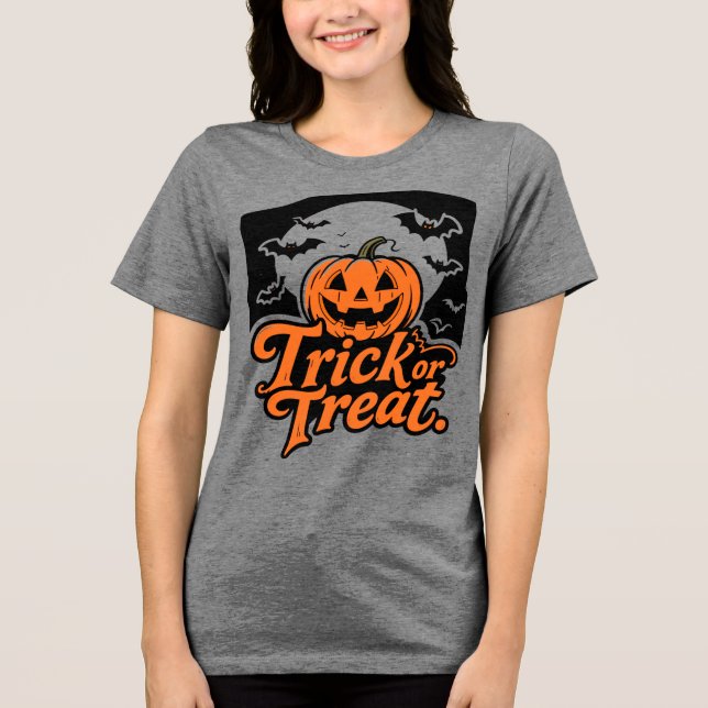 Spooky Jack-o''Lantern Trick oder Treat Halloween Tri-Blend Shirt (Vorderseite)