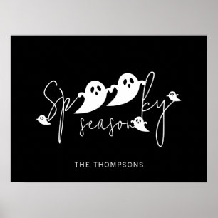 Spooky Jahreszeit Schwarz-Weiß Geister Halloween Poster