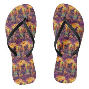 Spooky Keeshond Hund Halloween Hexe und Pumpkin Flip Flops