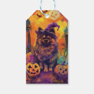 Spooky Keeshond Hund Halloween Hexe und Pumpkin Geschenkanhänger